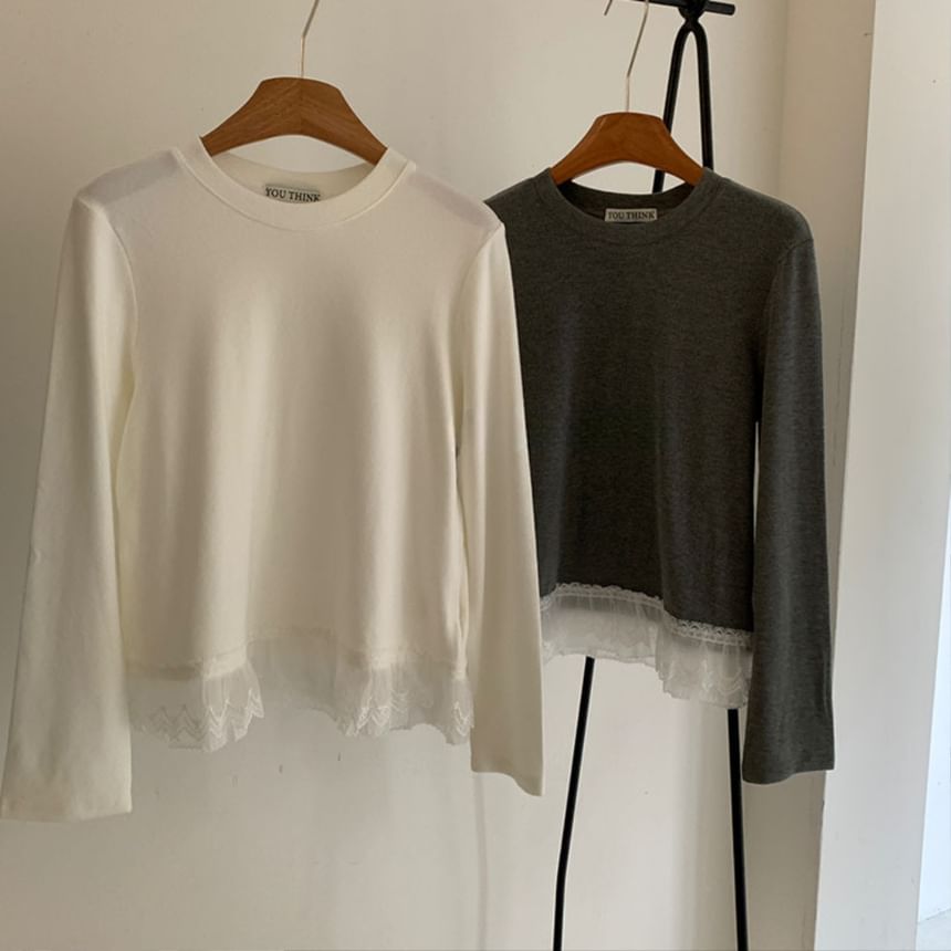Crew Neck Lace Trim Sweater