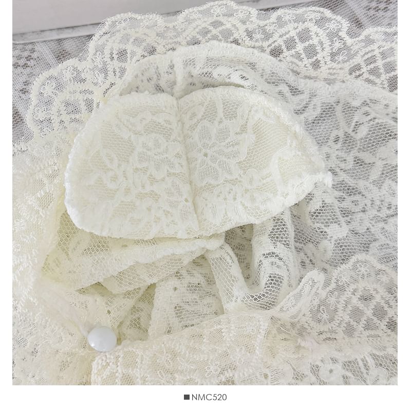 Stand Collar Button-Up Lace Blouse Long Sleeve