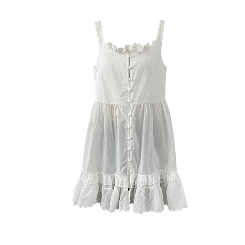 Scoop Neck Eyelet Lace Panel Frill Trim Tunic