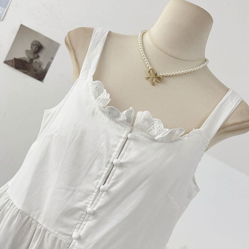Scoop Neck Eyelet Lace Panel Frill Trim Tunic