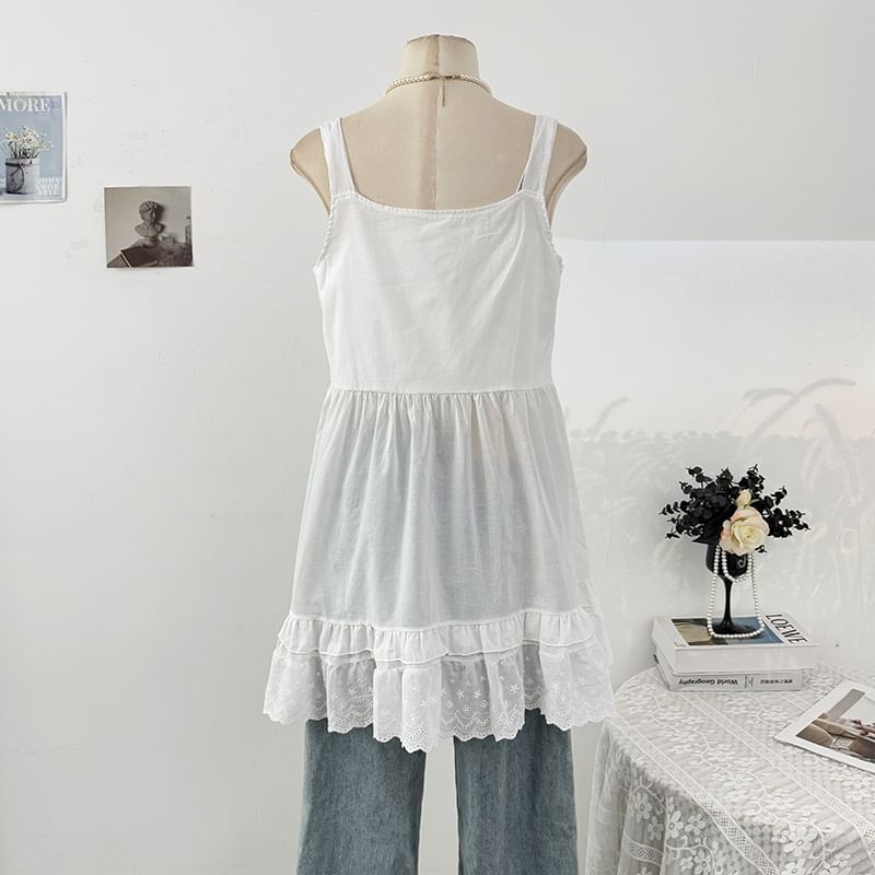 Scoop Neck Eyelet Lace Panel Frill Trim Tunic