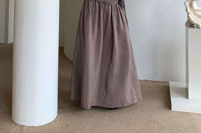 Long Sleeve Off Shoulder Mock Two Piece Maxi A-Line  Dress