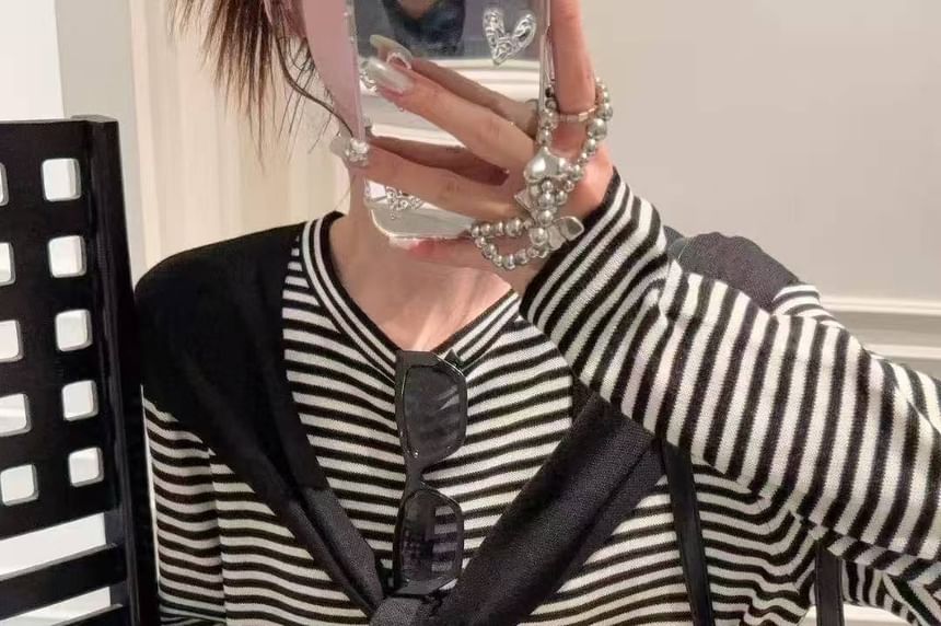 Striped Two-Piece Knit Top with Round Neck