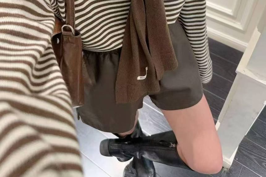 Striped Two-Piece Knit Top with Round Neck