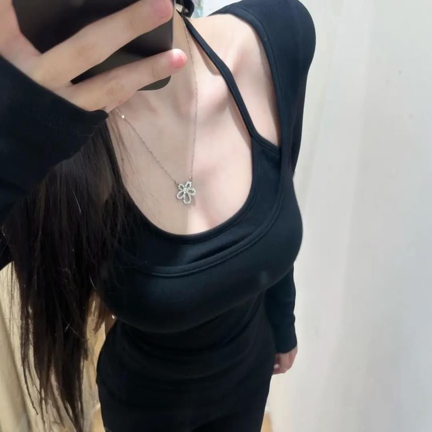 Square Neck Crop Tee with Long Sleeves