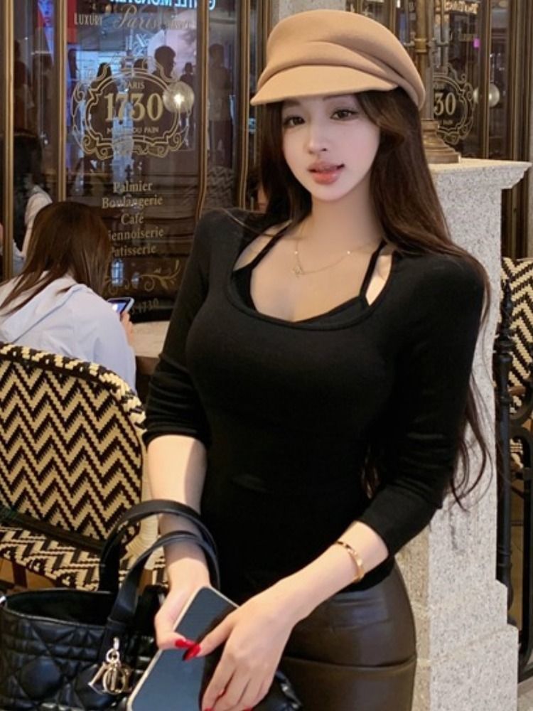 Square Neck Crop Tee with Long Sleeves