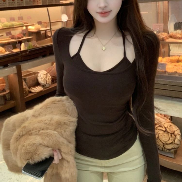 Square Neck Crop Tee with Long Sleeves