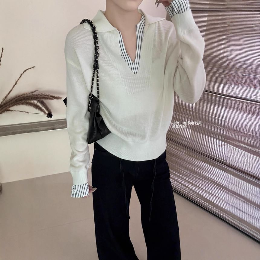 Two-Piece V-Neck Collared Knit Sweater