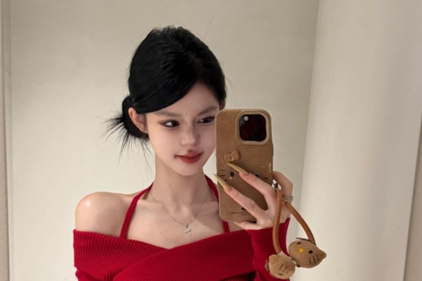 Wrap Style Knit Top with Cold Shoulder Cutouts
