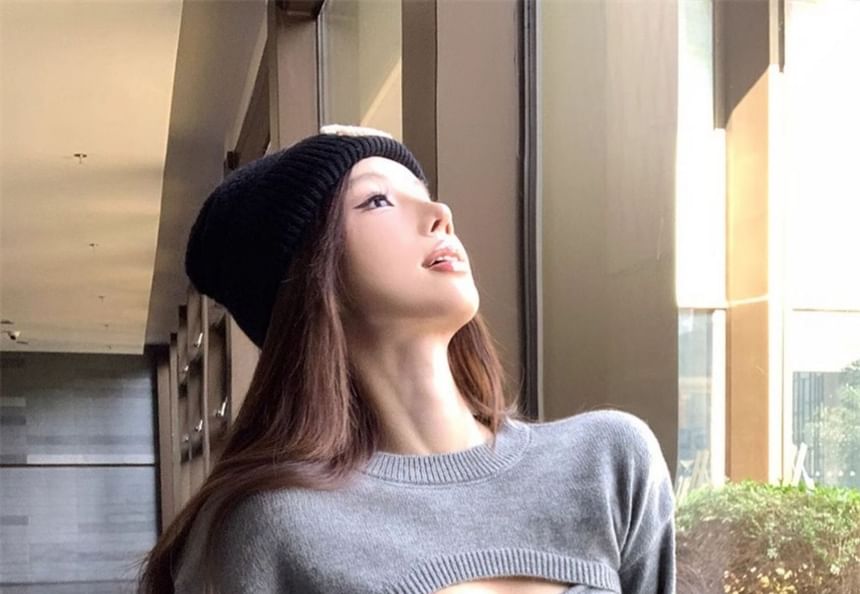 Cozy Knit Crop Tee Set with Camisole Layer