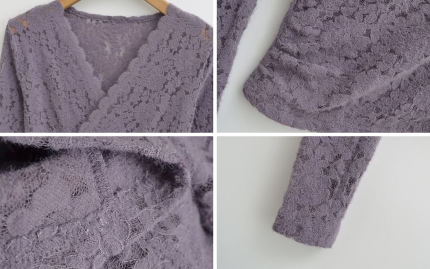 V-Neck Lace Crop Top Long Sleeve