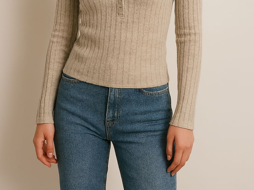 Henley Lace Trim Ribbed Two-Piece Tee