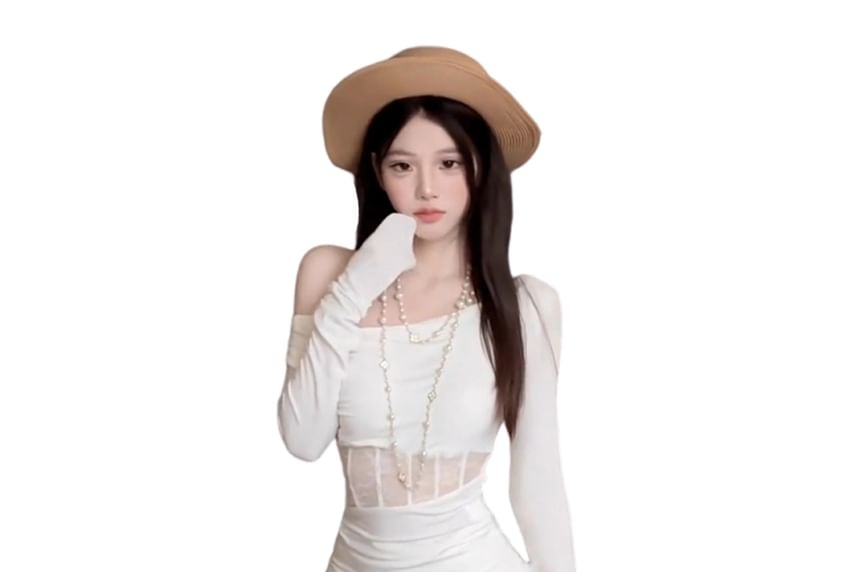 Set: Off Shoulder Lace Panel Top + Maxi A-Line Skirt