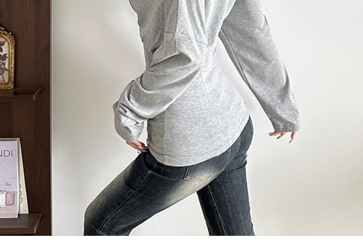 Lace-Up Slim Fit Off-Shoulder Long Sleeve Tee