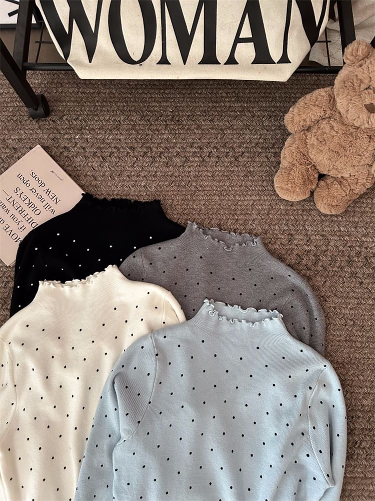 Dotted Mock Neck Long Sleeve Knit