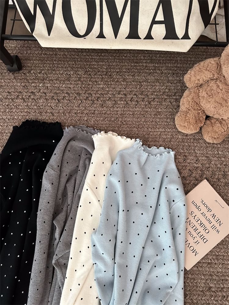 Dotted Mock Neck Long Sleeve Knit