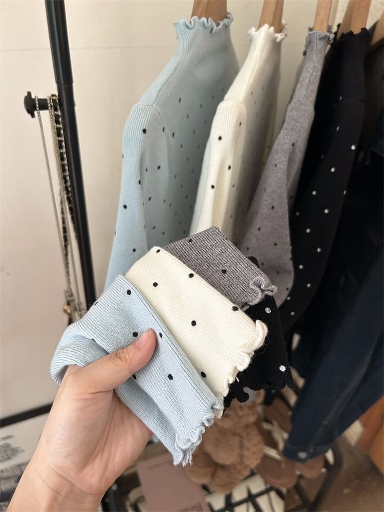 Dotted Mock Neck Long Sleeve Knit