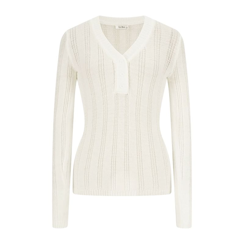 Button Front V-Neck Sweater
