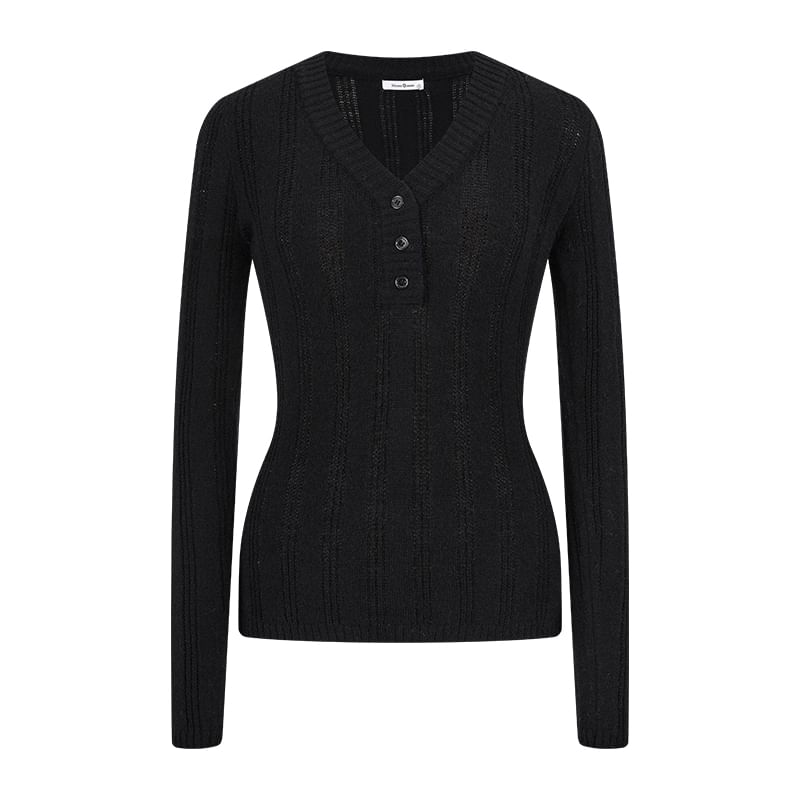 Button Front V-Neck Sweater