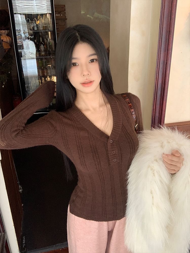 Button Front V-Neck Sweater
