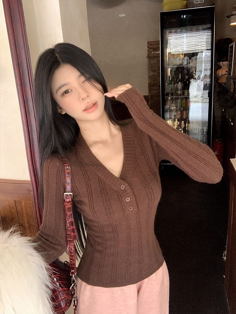Button Front V-Neck Sweater