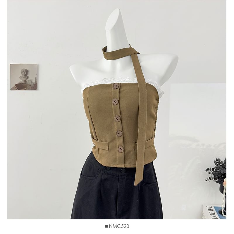 Lace Trim Tube Top and Skinny Scarf Set