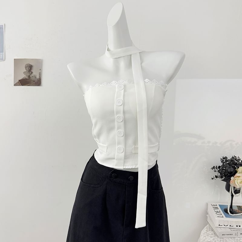 Lace Trim Tube Top and Skinny Scarf Set
