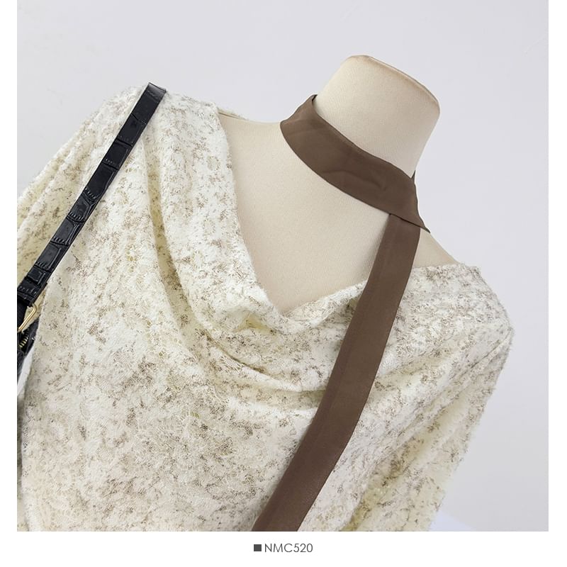 Cowl Neck Lace Top with Drawstring Ruffle Hem and Scarf Set