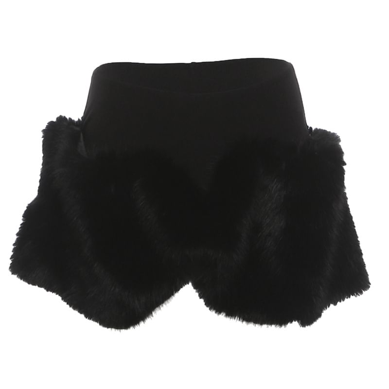 Lace Up Mesh Tube Top and Faux Fur Mini Skirt Set