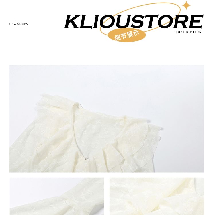 Bell Sleeve V-Neck Ruffle Lace Blouse