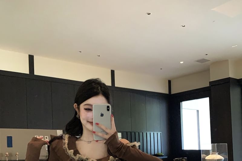Ruffled Trim Long Sleeve Classic Tee