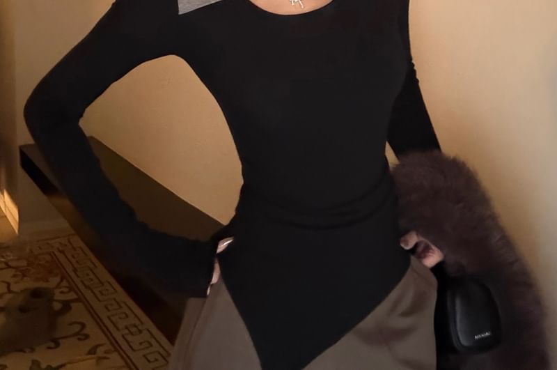 Cutout Asymmetrical Mock Neck Top