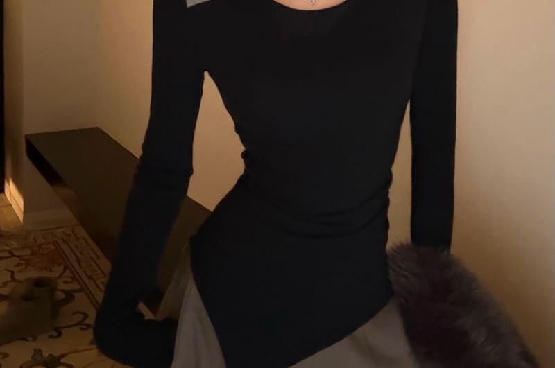 Cutout Asymmetrical Mock Neck Top