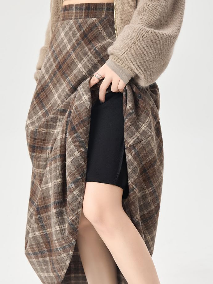 Plaid High Waist Midi A-Line Skirt