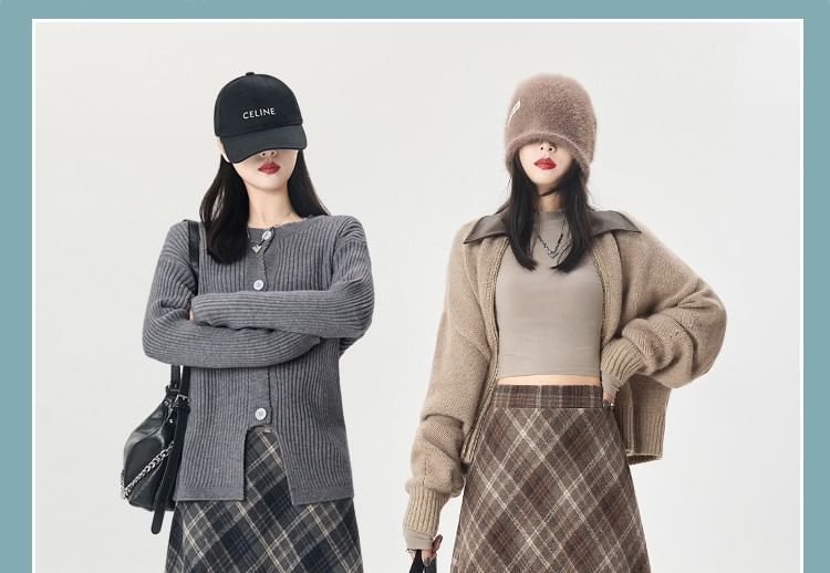 Plaid High Waist Midi A-Line Skirt