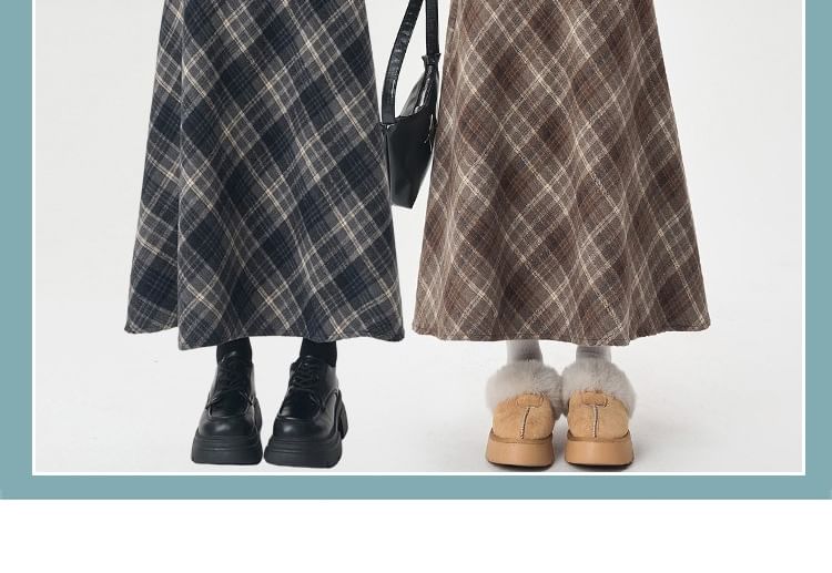 Plaid High Waist Midi A-Line Skirt