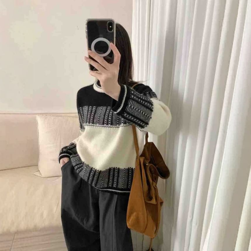 Striped Crew Neck Knit Sweater
