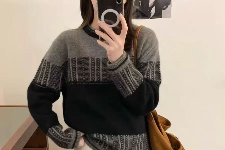 Striped Crew Neck Knit Sweater