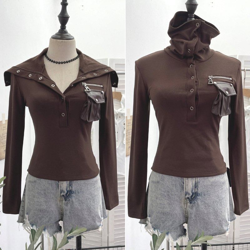 Slim Fit Half-Button Turtleneck Long Sleeve Tee