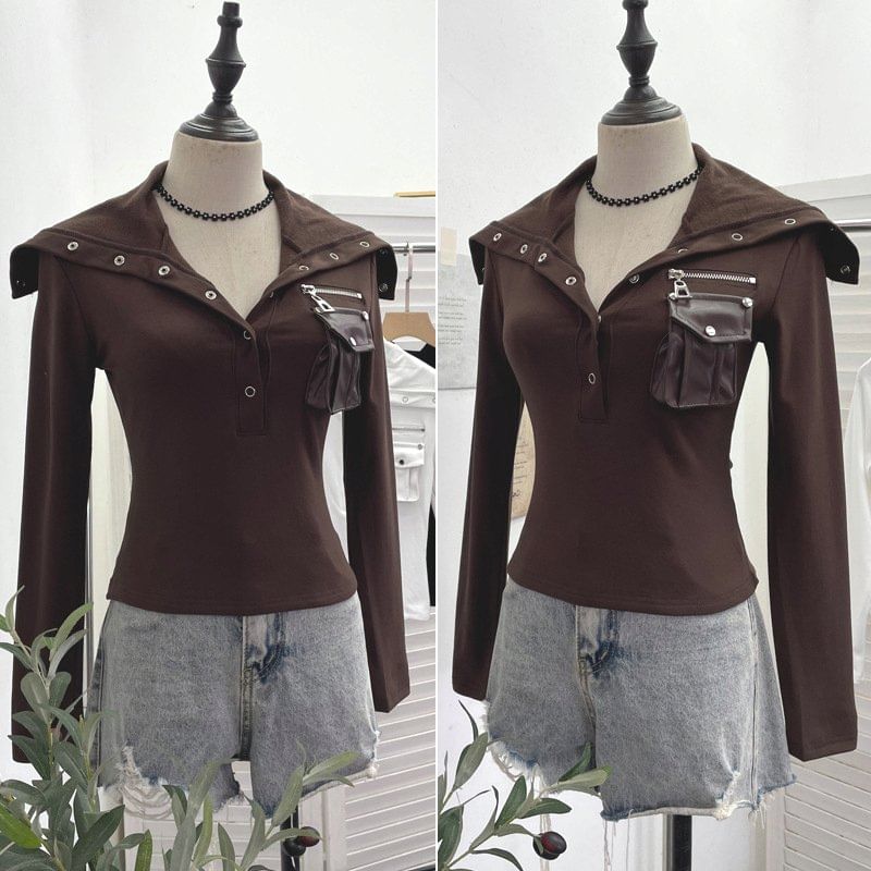 Slim Fit Half-Button Turtleneck Long Sleeve Tee