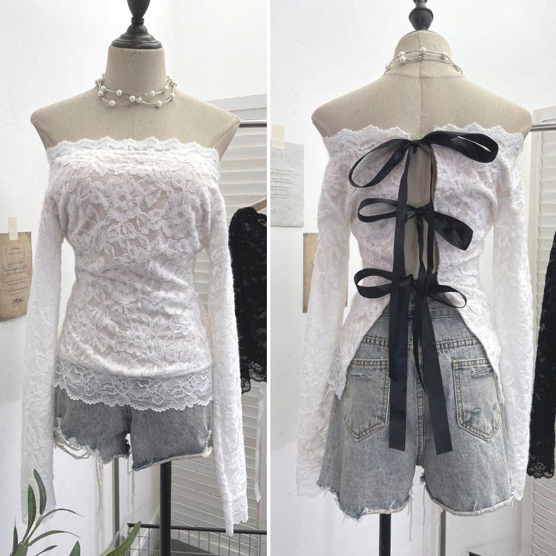 Cutout Tie Back Lace Slim Top