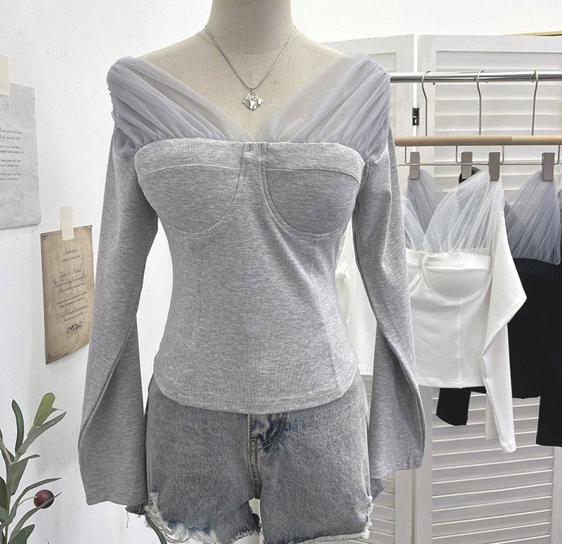 Mesh Panel V-Neck Two-Piece Crop Top