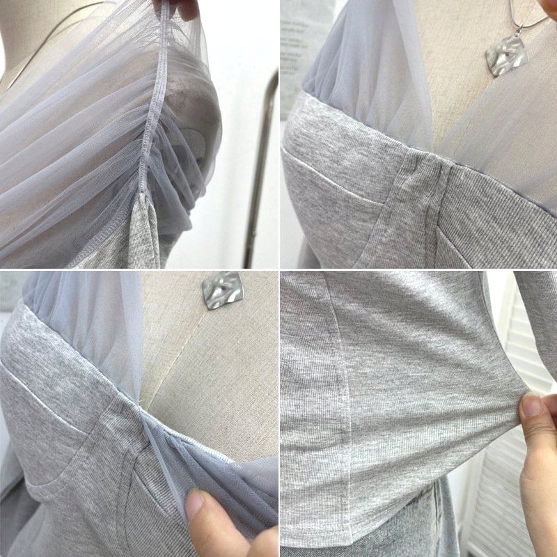 Mesh Panel V-Neck Two-Piece Crop Top