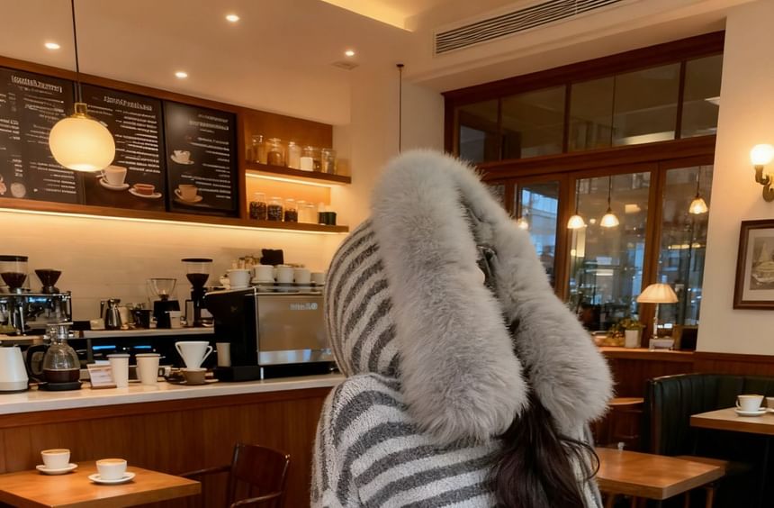 Striped Fluffy Trim Hood Cardigan