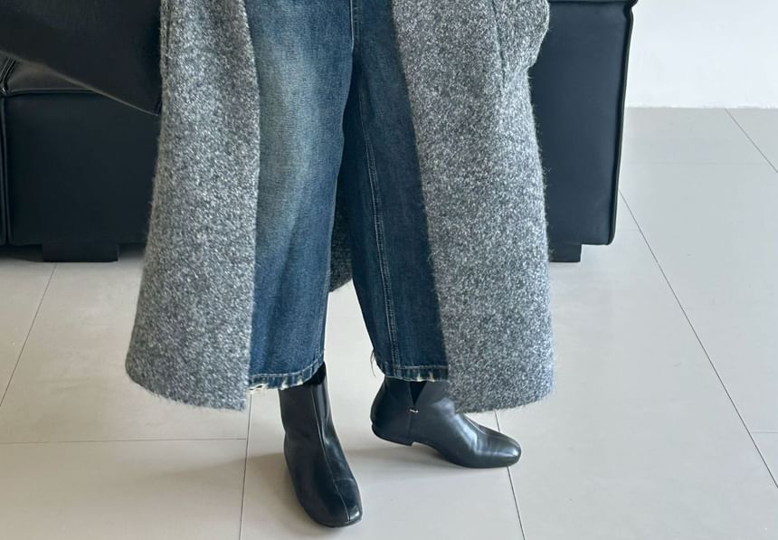Round Neck Melange Maxi Double Breasted Cardigan