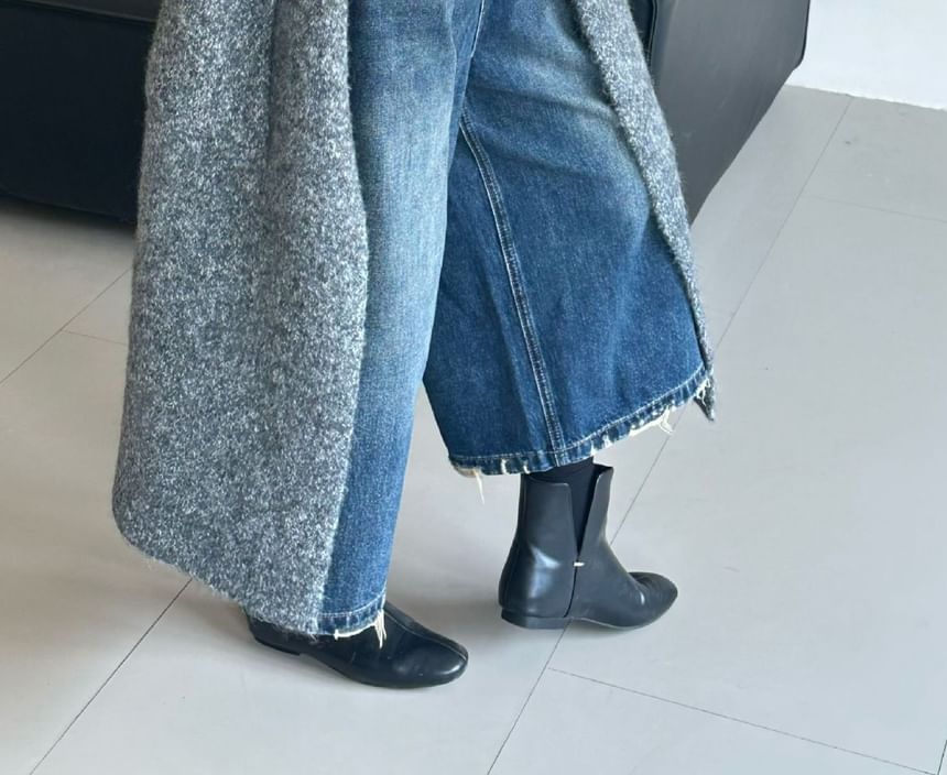 Round Neck Melange Maxi Double Breasted Cardigan