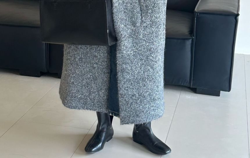 Round Neck Melange Maxi Double Breasted Cardigan