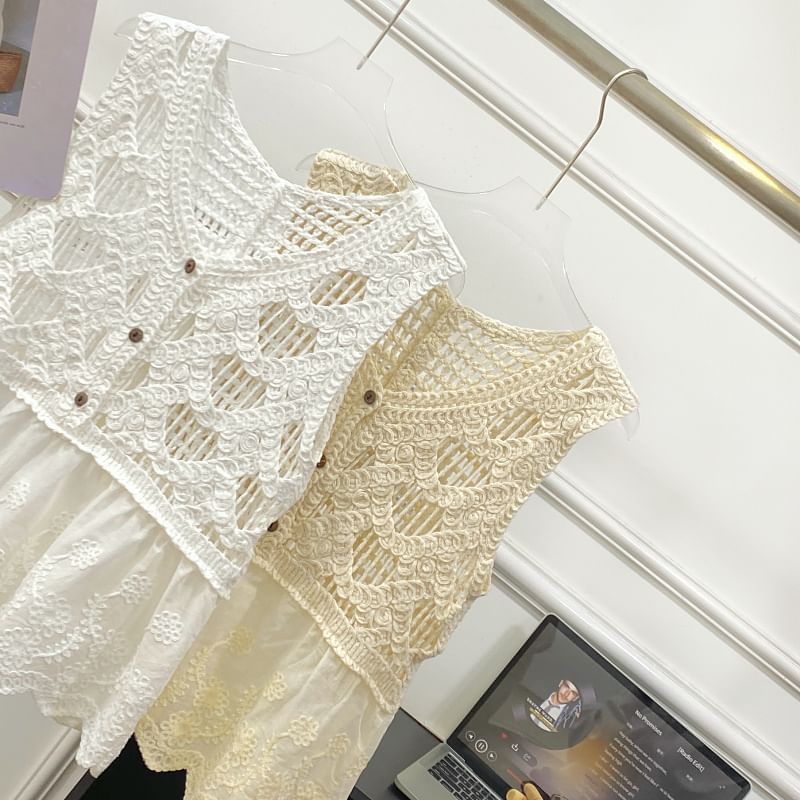 Sleeveless V-Neck Crochet Lace Trim Top