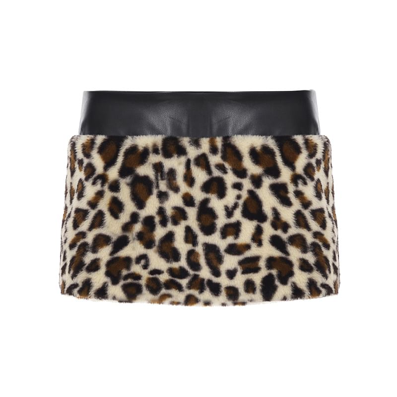 Leopard Pattern Fluffy Mini Pencil Skirt Low Rise