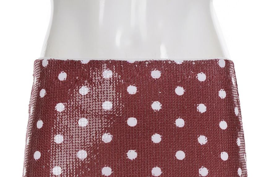 Dotted Sequin Mini Pencil Skirt Mid Rise